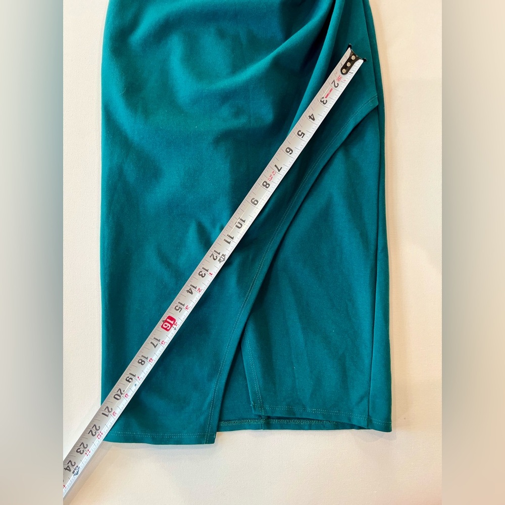 Lulu's Fitted Teal Emerald Green Mid Length Dress Straps Side Slit Extra Small - Picture 4 of 13